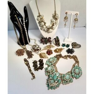 Chunky Statement Necklace Brooch‎ Earrings Ring Jewelry Lot Costume